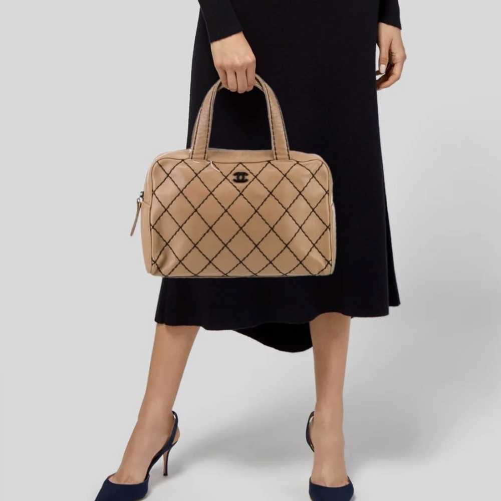Chanel Surpique Tan Quilted Satchel-Authentic
